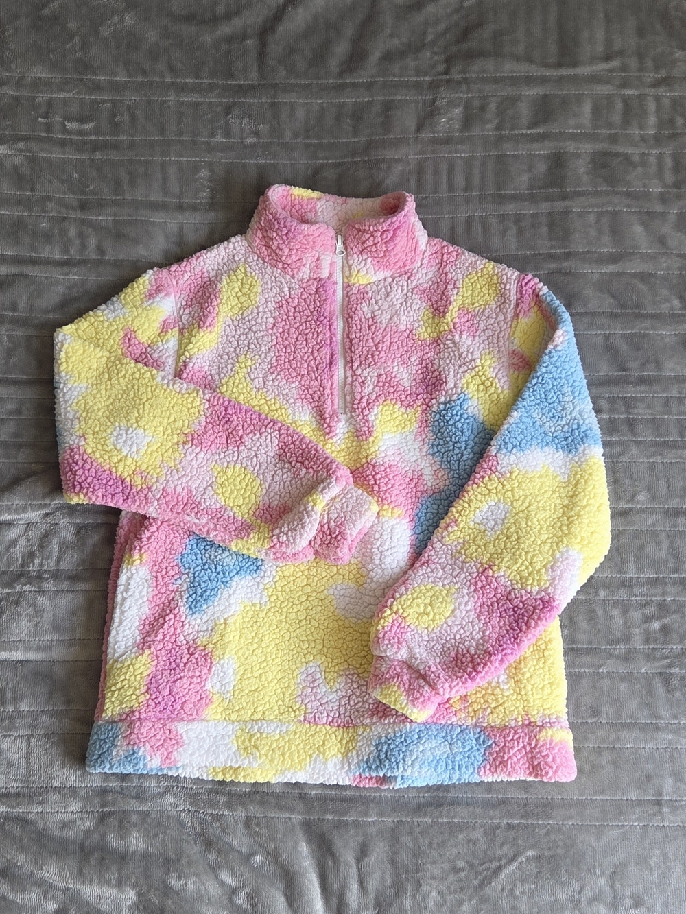 "Kenough" Pastel Multi-Color Sherpa Half-Zip Teddy Jacket